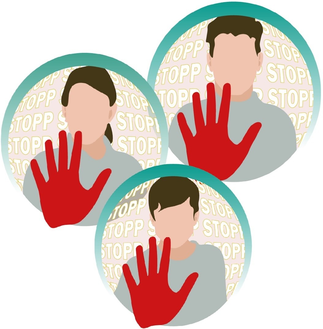 Grafik von 3 Personen, die abwehrend die Hand nach vorne halten
